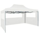 Tente de réception pliable avec 3 parois 3x4 m Acier Blanc