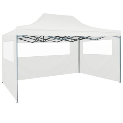 Tente de réception pliable avec 3 parois 3x4 m Acier Blanc