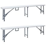 Bancs de jardin pliables lot de 2 180 cm PEHD Blanc
