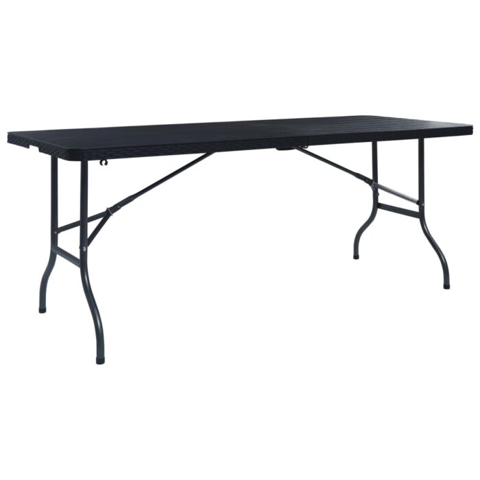 Table pliable de jardin Noir 180x75x72 cm PEHD Imitation rotin – Image 1