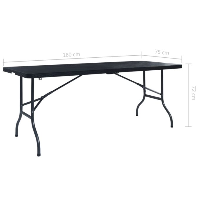 Table pliable de jardin Noir 180x75x72 cm PEHD Imitation rotin – Image 4