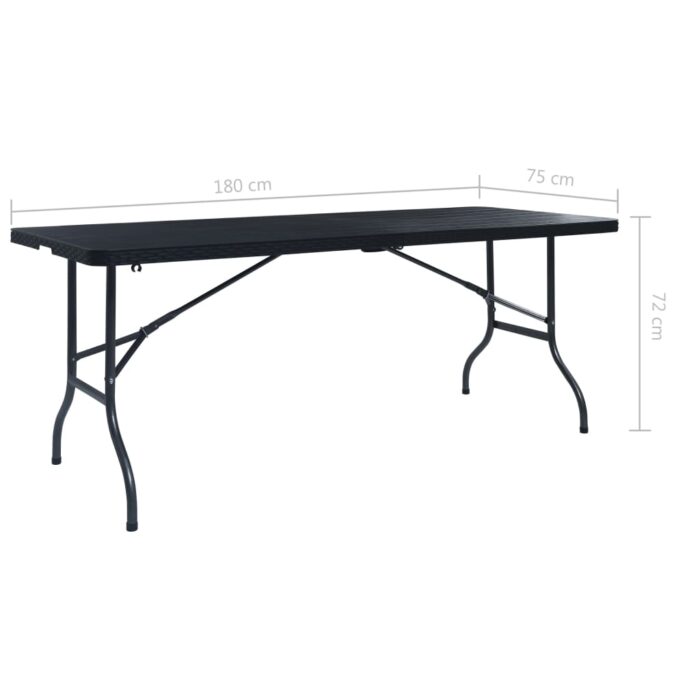 Table pliable de jardin Noir 180x75x72 cm PEHD Imitation rotin – Image 5