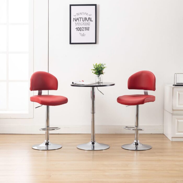 Tabourets de bar lot de 2 rouge bordeaux similicuir – Image 1