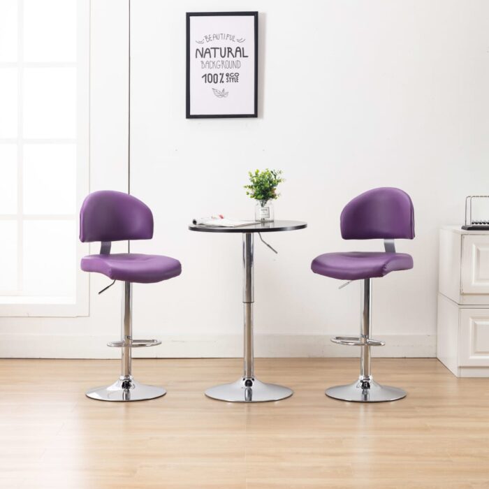Tabourets de bar lot de 2 violet similicuir – Image 1