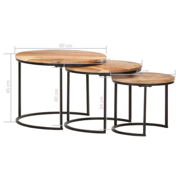 Tables gigognes 3 pcs Bois d'acacia massif – Image 9