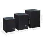Tables d'appoint 3 pcs et dessus en verre Noir Résine tressée – Image 6