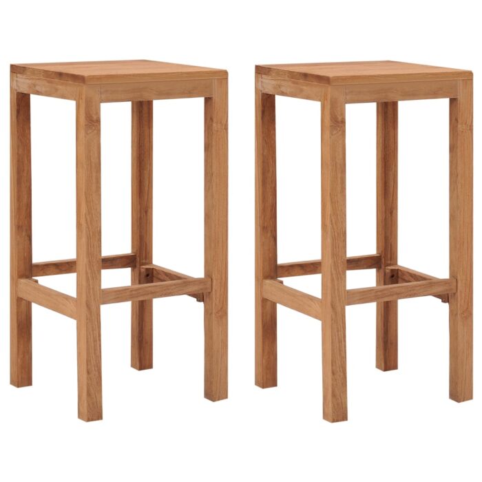 Tabourets de bar lot de 2 bois de teck massif – Image 1