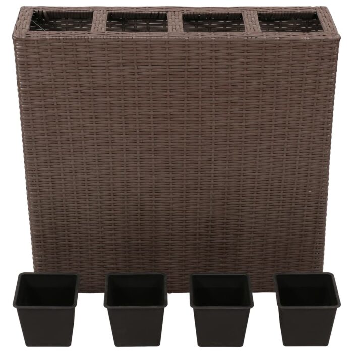 Lits surélevés de jardin et 4 pots 2 pcs Résine tressée Marron – Image 3