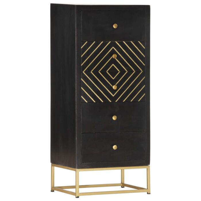 Armoire à tiroirs Noir et doré 45x30x105 cm Bois de manguier – Image 1
