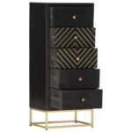 Armoire à tiroirs Noir et doré 45x30x105 cm Bois de manguier – Image 2