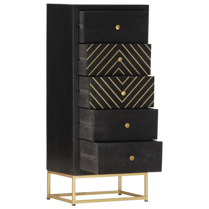 Armoire à tiroirs Noir et doré 45x30x105 cm Bois de manguier – Image 2