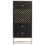 Armoire à tiroirs Noir et doré 45x30x105 cm Bois de manguier – Image 3