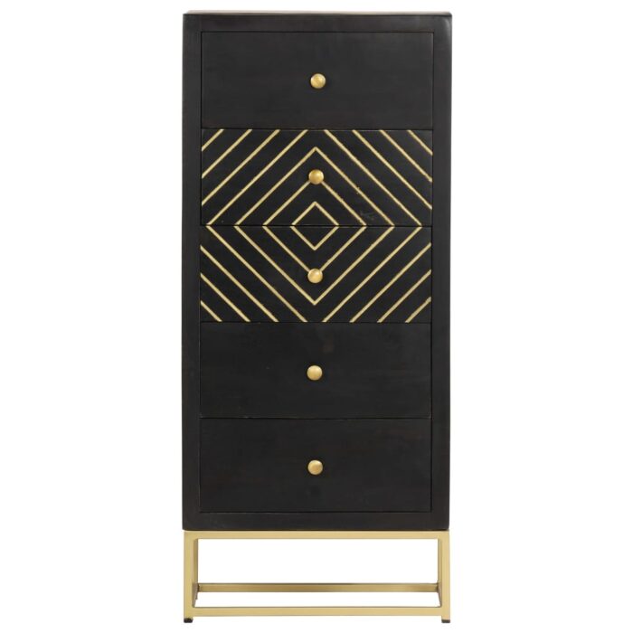 Armoire à tiroirs Noir et doré 45x30x105 cm Bois de manguier – Image 3