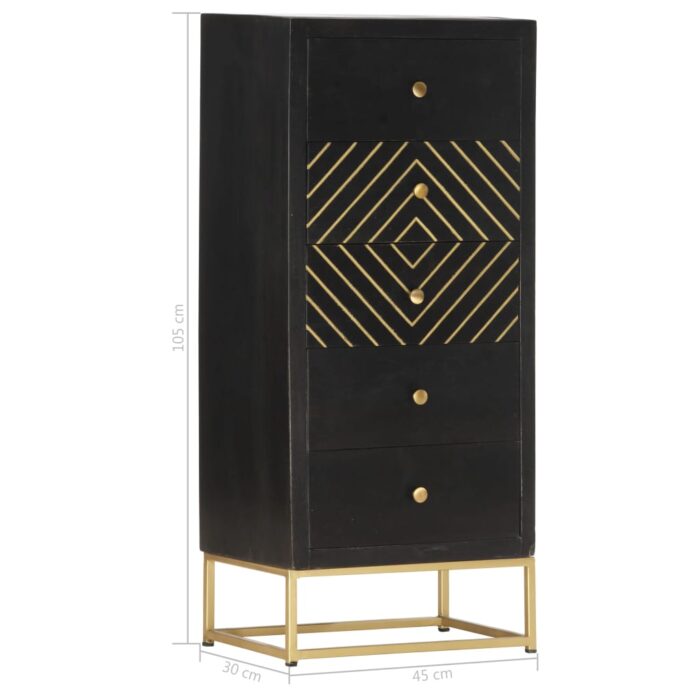 Armoire à tiroirs Noir et doré 45x30x105 cm Bois de manguier – Image 6