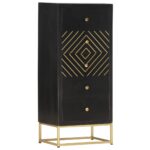 Armoire à tiroirs Noir et doré 45x30x105 cm Bois de manguier – Image 7