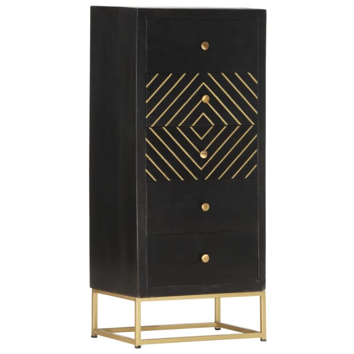 Armoire à tiroirs Noir et doré 45x30x105 cm Bois de manguier – Image 7