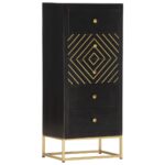 Armoire à tiroirs Noir et doré 45x30x105 cm Bois de manguier – Image 8