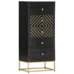 Armoire à tiroirs Noir et doré 45x30x105 cm Bois de manguier – Image 9