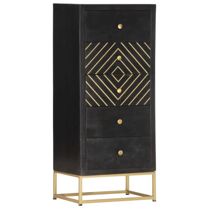 Armoire à tiroirs Noir et doré 45x30x105 cm Bois de manguier – Image 9