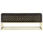 Table basse Noir et doré 90x50x35 cm Bois solide de manguier – Image 3