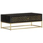 Table basse Noir et doré 90x50x35 cm Bois solide de manguier – Image 9