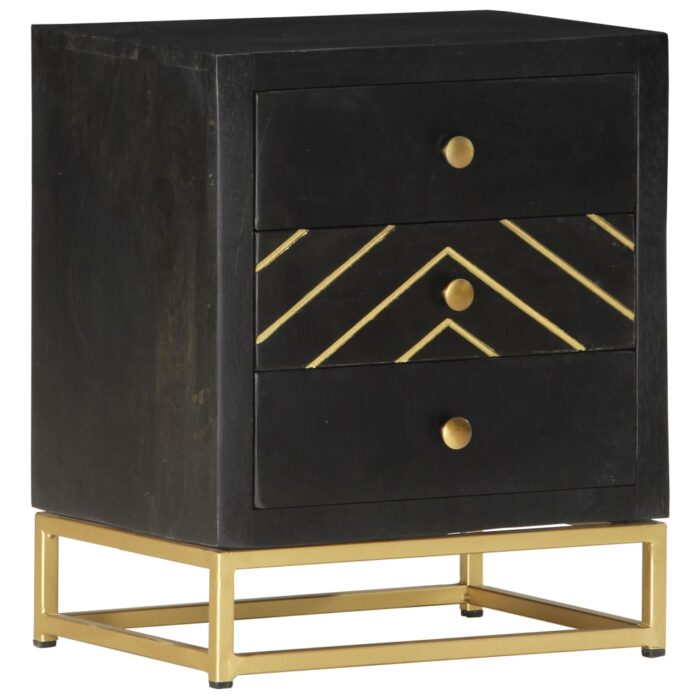 Table de chevet Noir et doré 40x30x50cm Bois de manguier massif – Image 7