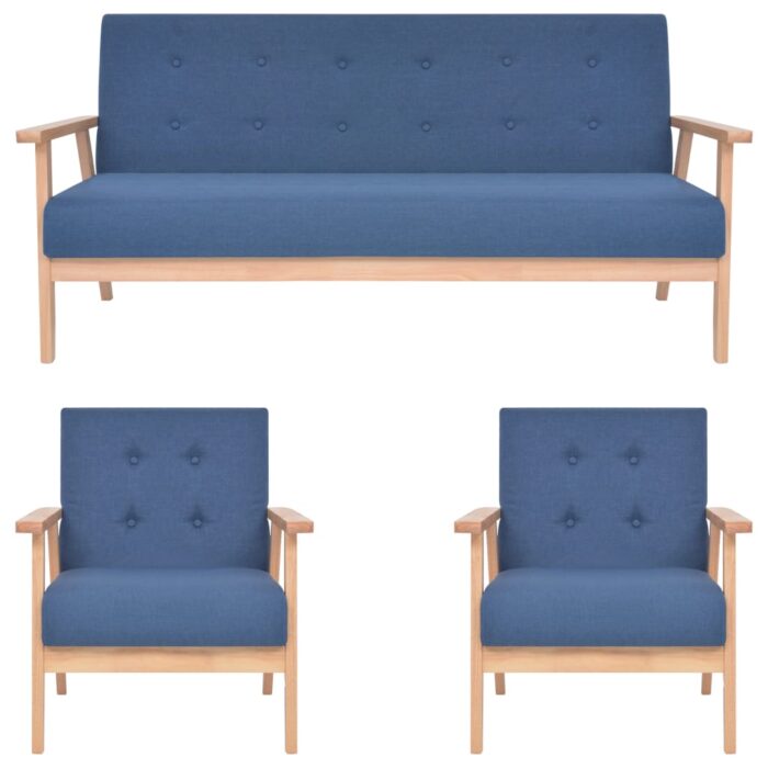 Ensemble de canapés 3 pcs Tissu Bleu – Image 1