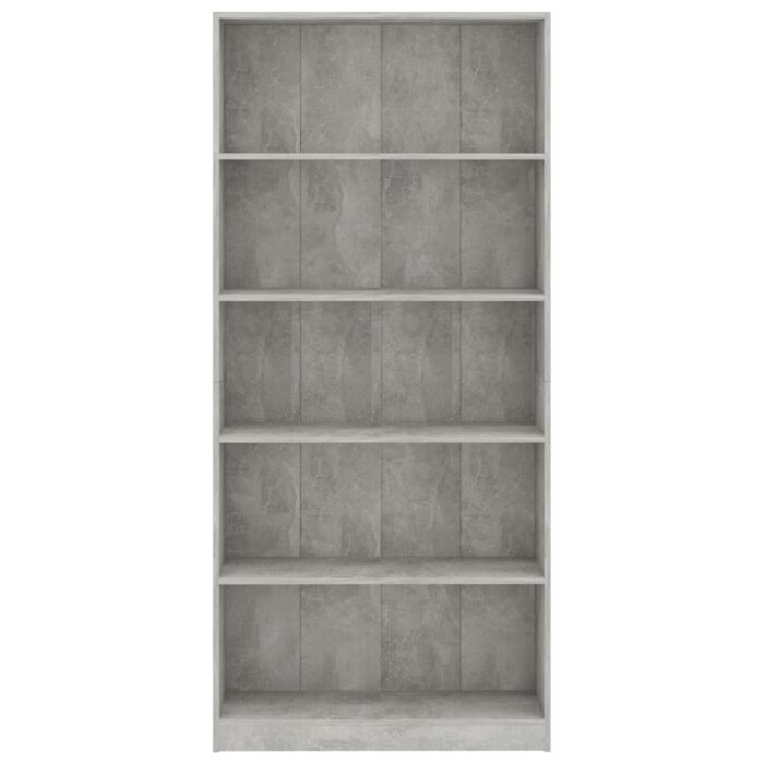 Bibliothèque à 5 niveaux Gris béton 80x24x175cm Bois ingénierie – Image 2