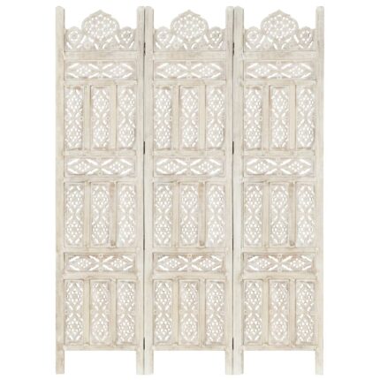 Cloison de séparation 3 panneaux Blanc 120x165 cm Bois manguier