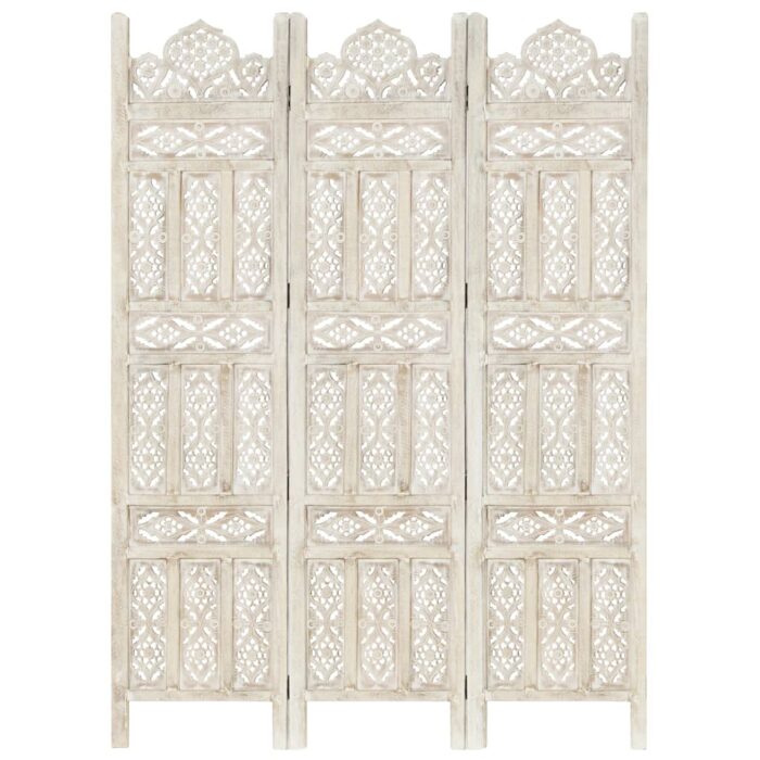 Cloison de séparation 3 panneaux Blanc 120x165 cm Bois manguier – Image 1