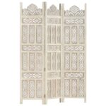 Cloison de séparation 3 panneaux Blanc 120x165 cm Bois manguier – Image 4