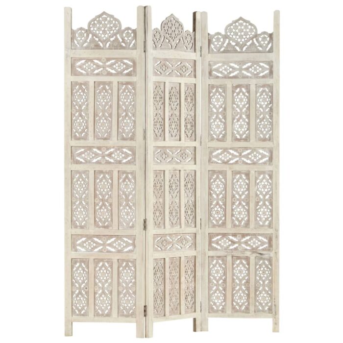Cloison de séparation 3 panneaux Blanc 120x165 cm Bois manguier – Image 4