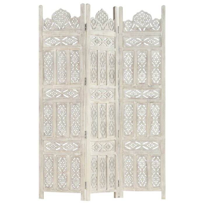 Cloison de séparation 3 panneaux Blanc 120x165 cm Bois manguier – Image 5