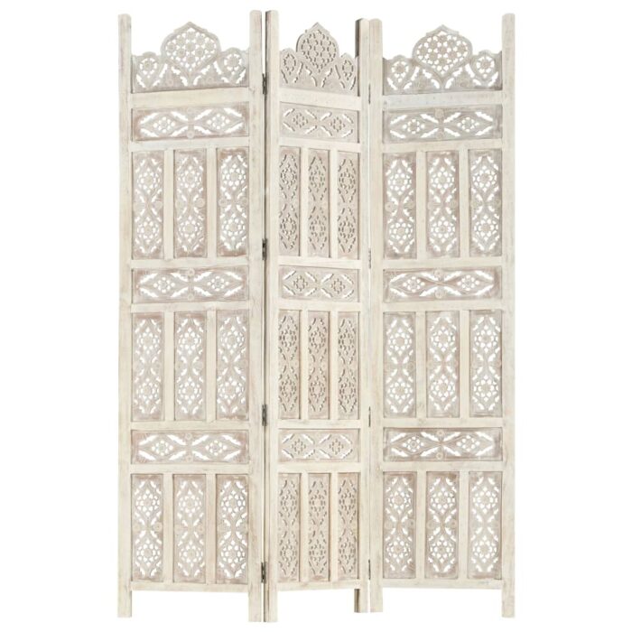 Cloison de séparation 3 panneaux Blanc 120x165 cm Bois manguier – Image 6