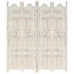 Cloison de séparation 4 panneaux Blanc 160x165 cm Bois manguier