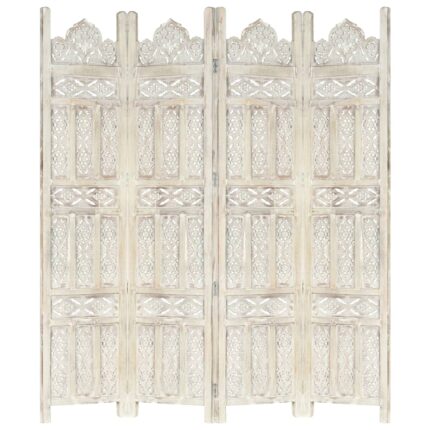 Cloison de séparation 4 panneaux Blanc 160x165 cm Bois manguier