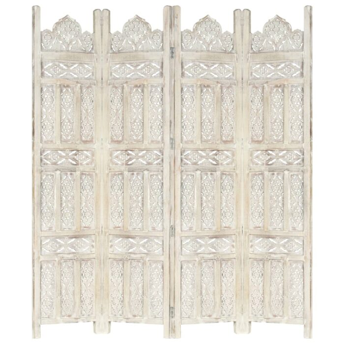 Cloison de séparation 4 panneaux Blanc 160x165 cm Bois manguier – Image 1