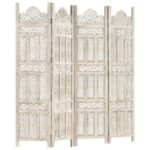 Cloison de séparation 4 panneaux Blanc 160x165 cm Bois manguier – Image 4