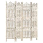 Cloison de séparation 4 panneaux Blanc 160x165 cm Bois manguier – Image 6