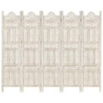 Cloison de séparation 5 panneaux Blanc 200x165 cm Bois manguier