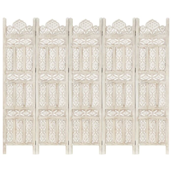 Cloison de séparation 5 panneaux Blanc 200x165 cm Bois manguier – Image 1