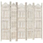 Cloison de séparation 5 panneaux Blanc 200x165 cm Bois manguier – Image 4