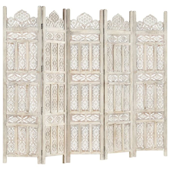 Cloison de séparation 5 panneaux Blanc 200x165 cm Bois manguier – Image 4