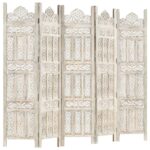 Cloison de séparation 5 panneaux Blanc 200x165 cm Bois manguier – Image 5