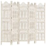 Cloison de séparation 5 panneaux Blanc 200x165 cm Bois manguier – Image 6