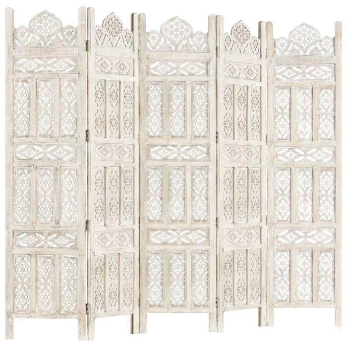 Cloison de séparation 5 panneaux Blanc 200x165 cm Bois manguier – Image 6