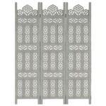 Cloison de séparation 3 panneaux Gris 120x165 cm Bois manguier