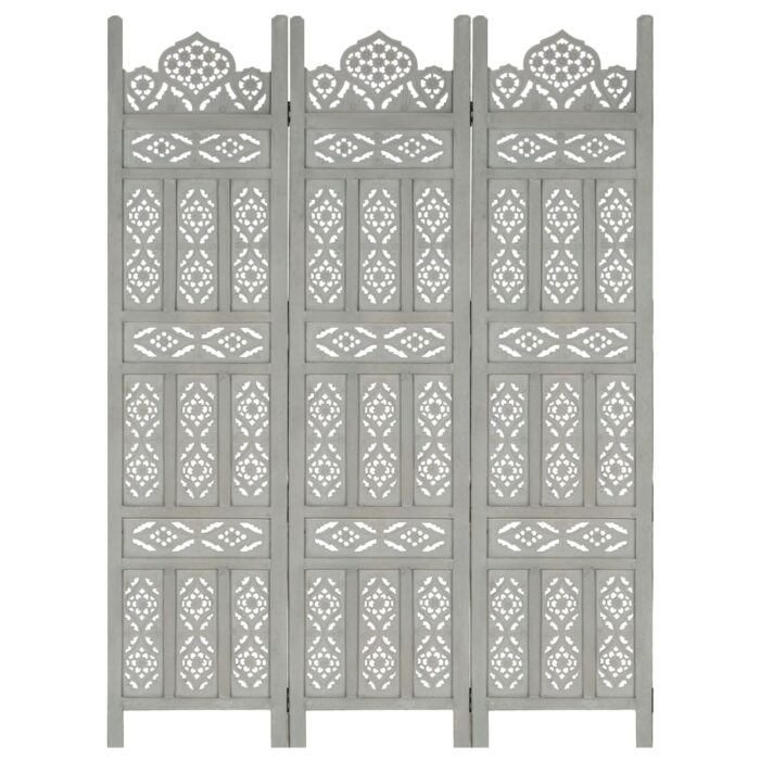 Cloison de séparation 3 panneaux Gris 120x165 cm Bois manguier – Image 1