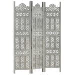 Cloison de séparation 3 panneaux Gris 120x165 cm Bois manguier – Image 4