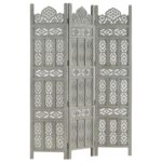 Cloison de séparation 3 panneaux Gris 120x165 cm Bois manguier – Image 5
